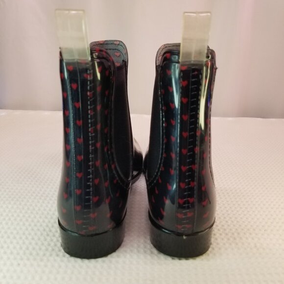 Henry Ferrera Women's Ankle Rain Boots Size 7 Red Hearts Navy - Picture 9 of 10